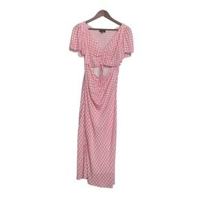 Lucy Paris Pink Gingham Cutout Maxi Dress Women Medium Smocked Back V-Neck Cinch